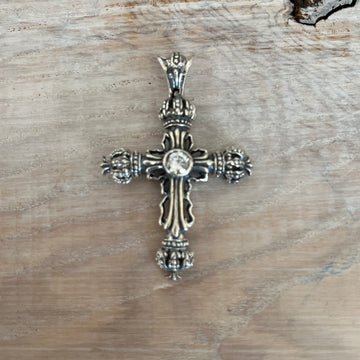 Wunderschönes Kreuz geschwärzt mit Kronen und Zirkoniasteinen 925 Sterlingsilber 41mmx34mm