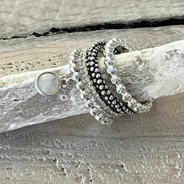 Ring Kombi je 3mm bestehend aus 4 Ringen mit Regenbogen Mondstein und Zirkonia