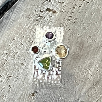 Ring 925 Sterlingsilber mit verschiedenen Edelsteinen Amethyst,Granat,Citrin,Peridot 8,5mm breit.