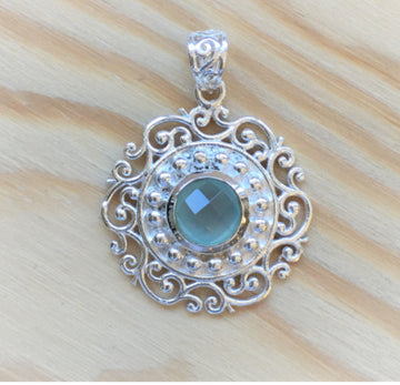 Amulett 925 Sterlingsilber mit echtem Aqua Achat 25mm