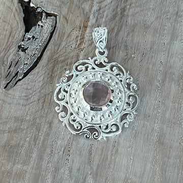 Amulett 925 Sterlingsilber mit echtem Rosenquarz 25mm