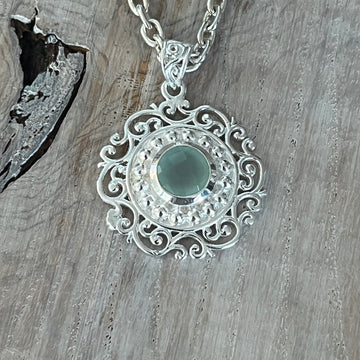 Amulett 925 Sterlingsilber mit echtem Aqua Achat 25mm