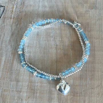 1 Armband Aquamarin 3mm mit Silberkügeli und einem 925 Silberkugel-Armband 2mm,ein kleiner Herzanhänger 925 Silber und 2 kleine Verbindungsteilchen 925 Silber (Kopie)