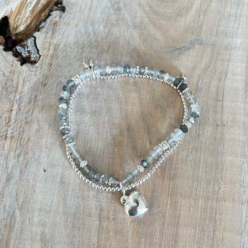 1 Armband Labradorit 3mm mit Silberkügeli und einem 925 Silberkugel-Armband 2mm,ein kleiner Herzanhänger 925 Silber und 2 kleine Verbindungsteilchen 925 Silber (Kopie)